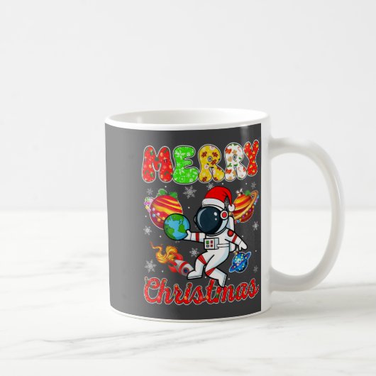 Mug Merry Christmas Astronaut Santa Hat Snowflakes Tre (Droite)