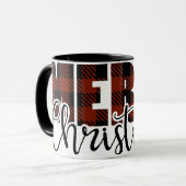 Mug MERRY CHRISTMAS buffle plaid rouge (Devant gauche)