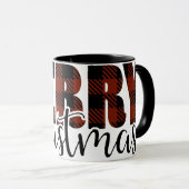 Mug MERRY CHRISTMAS buffle plaid rouge (Devant droit)
