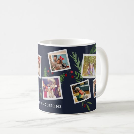 Mug Merry Christmas Collage Custom Modern Holly (Devant droit)