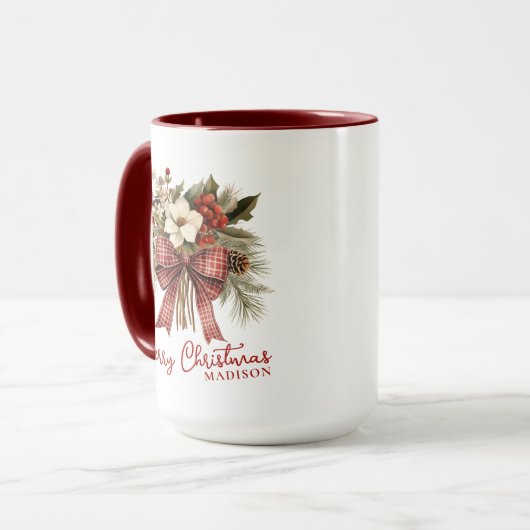 Mug Merry Christmas Elegant Floral Personalized Name (Devant gauche)