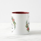Mug Merry Christmas Floral Wreath and Script Maroon (Centre)