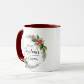 Mug Merry Christmas Floral Wreath and Script Maroon (Devant gauche)