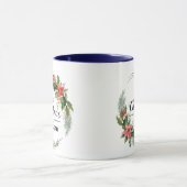 Mug Merry Christmas Floral Wreath and Script Navy Blue (Centre)