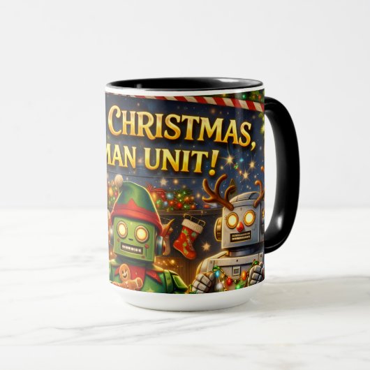 Mug Merry Christmas human unit funny robot holiday to (Devant droit)