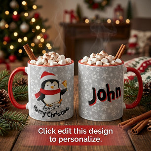 Mug Merry Christmas manchot personnalisé