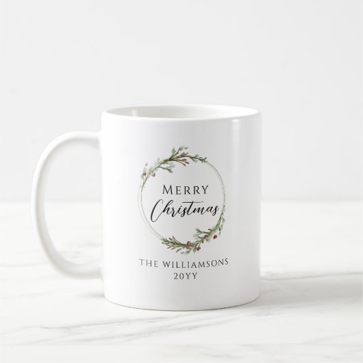 Mug Merry Christmas Minimalist Family Name Wreath (Gauche)