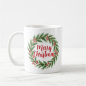 Mug Merry Christmas On Red Green Holly Wreath Holiday (Gauche)