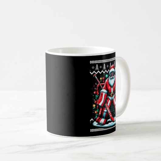 Mug Merry Christmas Santa Hockey Goalie Ugly Christmas (Devant droit)