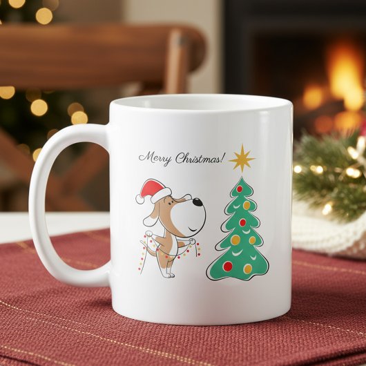Mug Merry Christmas Tree Cute Dog in Santa Hat