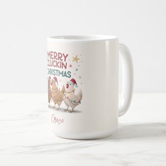 Mug Merry Cluckin Christmas Chickens Personalized (Devant droit)