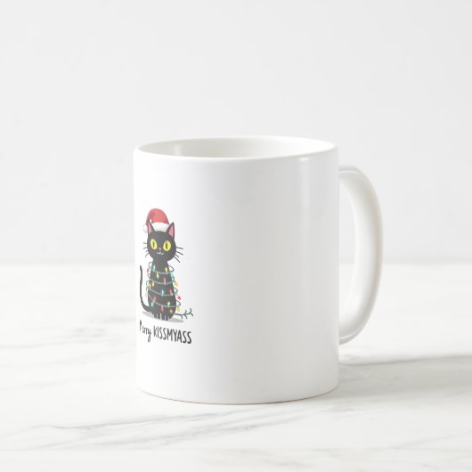 Mug Merry Kissmyass Funny Cat Christmas Lights Premium (Devant droit)
