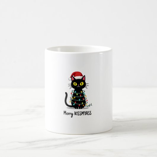 Mug Merry Kissmyass Funny Cat Christmas Lights Premium (Centre)