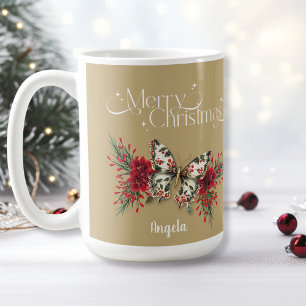Mug Merry Noël Vintage Papillon Poinsettia