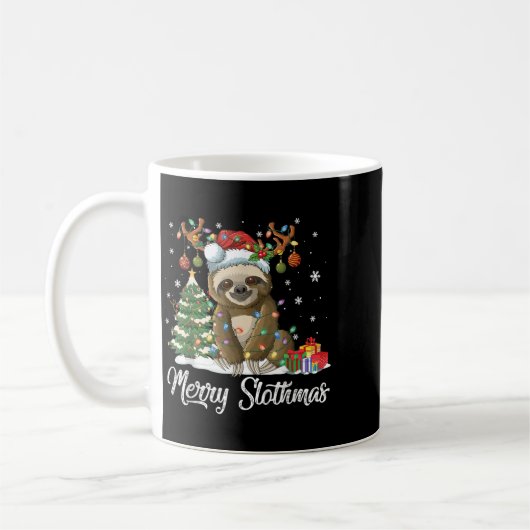 Mug Merry Slothmas Funny Sloth Christmas Tree Lights X (Gauche)