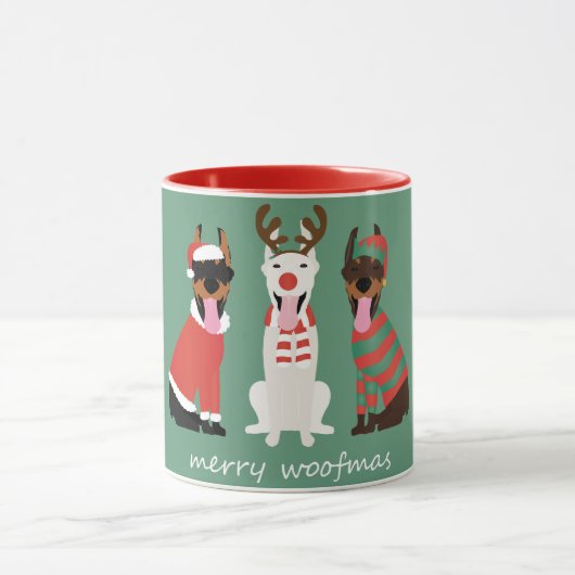 Mug Merry Woofmas Dobermann Chiens de Noël (Centre)