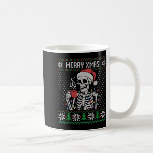 Mug Merry Xmas Skeleton Ugly Sweater, Skull Wearing Sa (Droite)