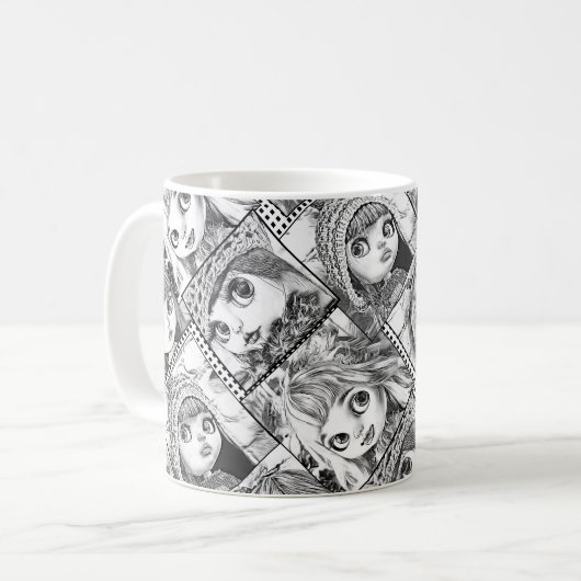 Mug Mes poupées patchwork noir et blanc préférées (Devant gauche)