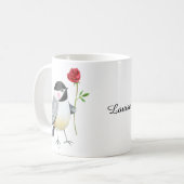 Mug Mésange mignonne avec une seule rose rouge Nom per (Devant gauche)