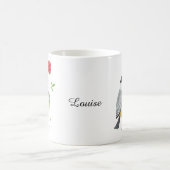 Mug Mésange mignonne avec une seule rose rouge Nom per (Centre)