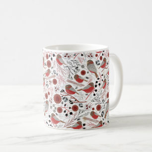 Mug Mésanges motif de vacances rouge avec floral