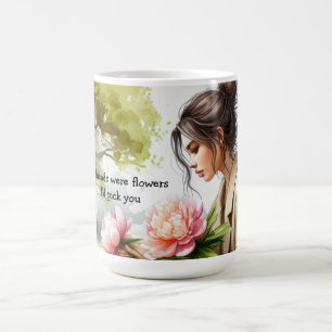Mug Message d'amitié d'une fille cueillant des fleurs