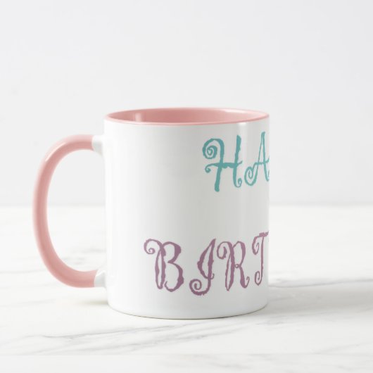 Mug Message d'anniversaire stylo rose (Gauche)