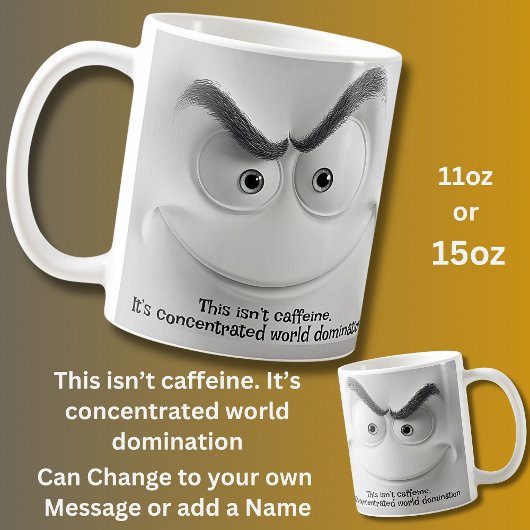 Mug Message de domination du monde, visage expressif