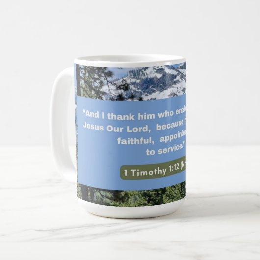 Mug Message de foi - Verset biblique - 1 Timothée 1-12 (Devant gauche)