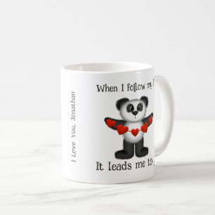 Mug Message Valentine Panda Bear String of Red Hearts
