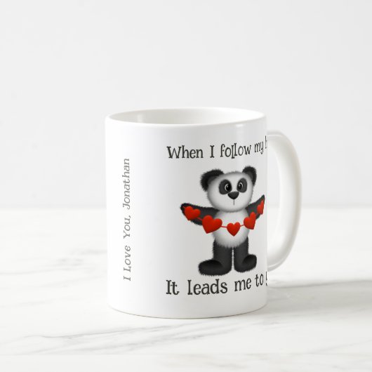 Mug Message Valentine Panda Bear String of Red Hearts (Devant droit)
