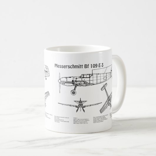 Mug Messerschmitt Bf 109 - Plan d'avion BD (Devant droit)