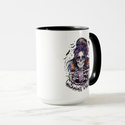 Mug Messy Bun Skeleton "MUMMY VIBES" Café (Devant droit)