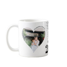 Mug met 2 hartvormige foto's, datum, voornamen