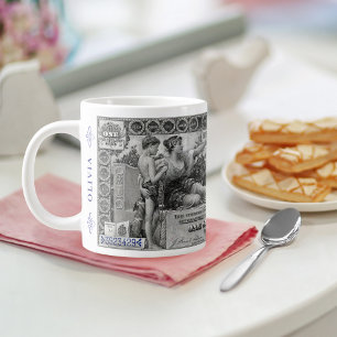 Mug met eigen naam – 1896 Zwart Dollarbiljet – Voo Extra Grote Beker