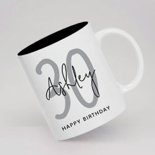 Mug met gewenste leeftijd Gelukkige verjaardag cad Tweekleurige Koffiemok