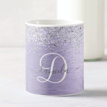 Mug Métal brossé violet Parties scintillant d'argent N<br><div class="desc">Personnalisez facilement ce design chic et branché de tasse à café avec une jolie parties scintillant brillante en argent sur un arrière - plan métallique brossé violet.</div>