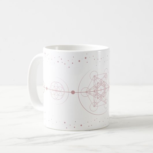Mug Métatron lune et étoiles rose de géométrie sacrée (Devant gauche)