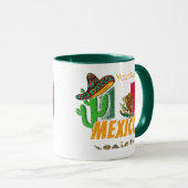 Mug Mexique Cactus Vintage avec Drapeau Sombrero Souve (Devant droit)