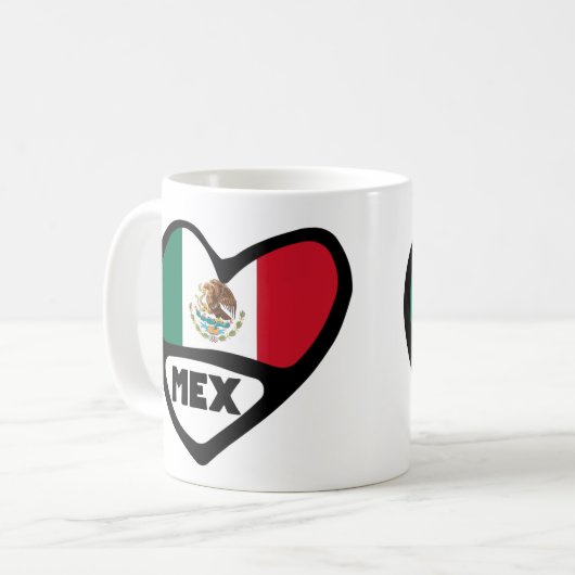 Mug Mexique Code Pays Coeur Drapeau, MEX (Devant gauche)
