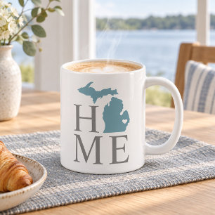 Mug Michigan Maison Bleu Gris État Cœur