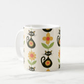 Mug Mid Century Atomic Cats with Retro Orange flowers  (Devant gauche)