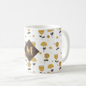 Mug Mid Century Moderne Jaune Floral Nom Personnalisé (Devant droit)