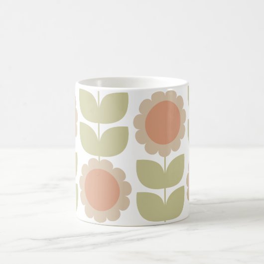 Mug  Mid-Century Pastel Pink Retro Floral Pattern (Centre)