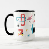 Mug Mid Century Pink Flamingo Ovals Starburst Diamonds (Gauche)
