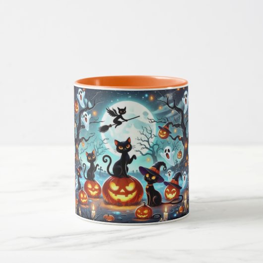 Mug Midnight Magic: Black Cats & Pumpkins Halloween  (Centre)