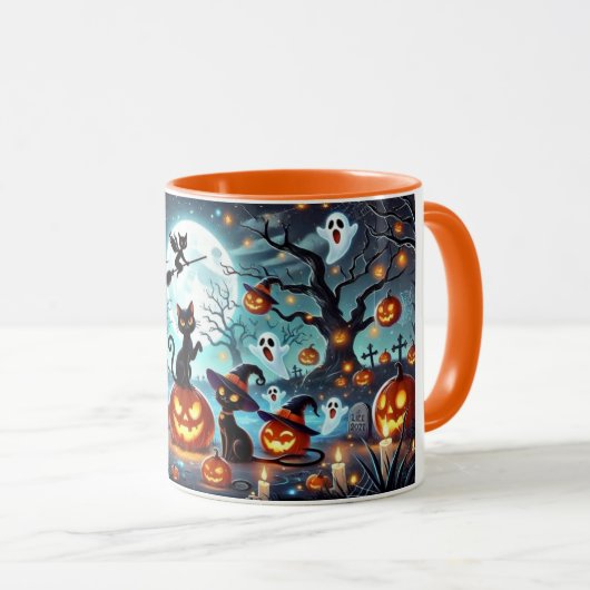 Mug Midnight Magic: Black Cats & Pumpkins Halloween  (Devant droit)