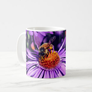 Mug Miel Abeille Sur Fleur Aster Violet Personnalisé
