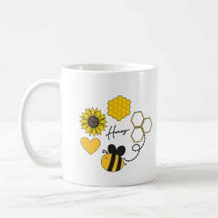 Mug miel abeille vintage tournesol jaune fleuri
