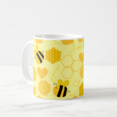 Mug miel abeille vintage tournesol jaune fleuri (Devant gauche)